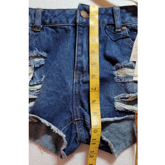 Salvage Denim Juniors Classic Blue Jeans Shorts 9 Modern Fit Distressed Low Rise - Picture 4 of 7